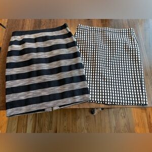 (2) JCrew Pencil Skirts Black White Taupe Pattern Workwear Classic Preppy sz 10